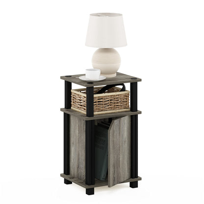 Furinno JUST Side Table, 3-Tier End Table with Door Cabinet, Night Stand, Bedside Table with Open Shelf, for Living Room, Bedroom, French Oak