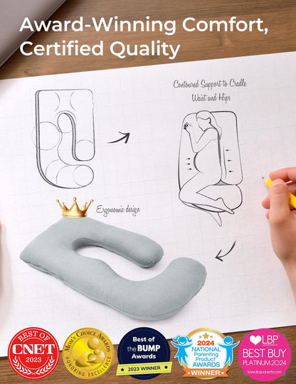 momcozy Pregnancy Pillows with Cooling Cover, U-Shaped Full Body Maternity Pillow for Side Sleepers 57 Inch - Support for Back, Hip, Belly, Legs for