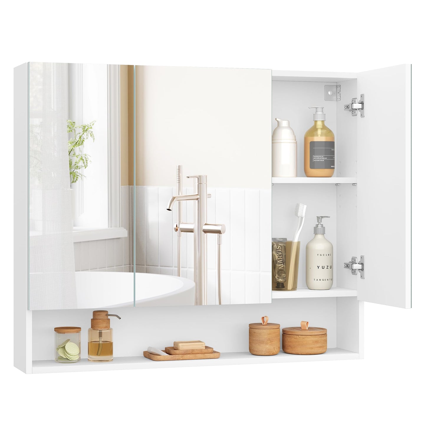 VASAGLE KAILYN Collection - Bathroom Mirror Cabinet, Bathroom Wall Mirror Cabinet, Open Compartment, Adjustable Shelves, 16.5 x 90 x 75 cm, Cloud