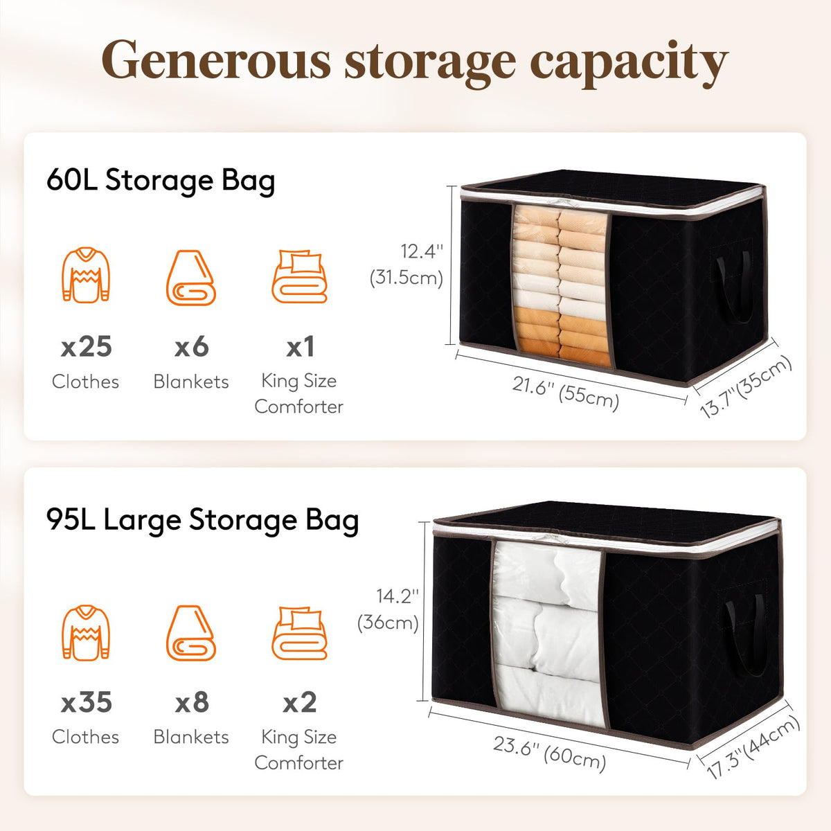 Lifewit 3 Pack 95L Clothes Storage Bags Large Storage Box with Lid Packing Boxes for Moving House with Reinforced Handle Thick Fabric Clear Window