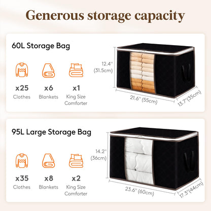 Lifewit 3 Pack 95L Clothes Storage Bags Large Storage Box with Lid Packing Boxes for Moving House with Reinforced Handle Thick Fabric Clear Window