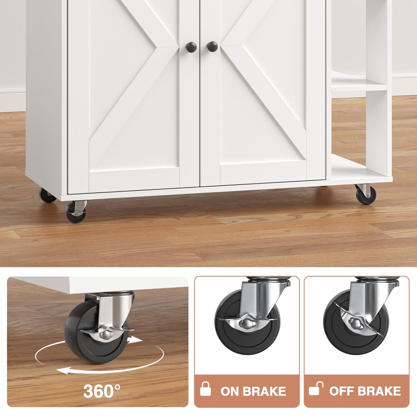 Yvsevnr Kitchen Island with Drawers on Wheels, Rolling Kitchen Island Cart with Towel & Spice Rack, Drop Leaf