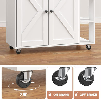 Yvsevnr Kitchen Island with Drawers on Wheels, Rolling Kitchen Island Cart with Towel & Spice Rack, Drop Leaf