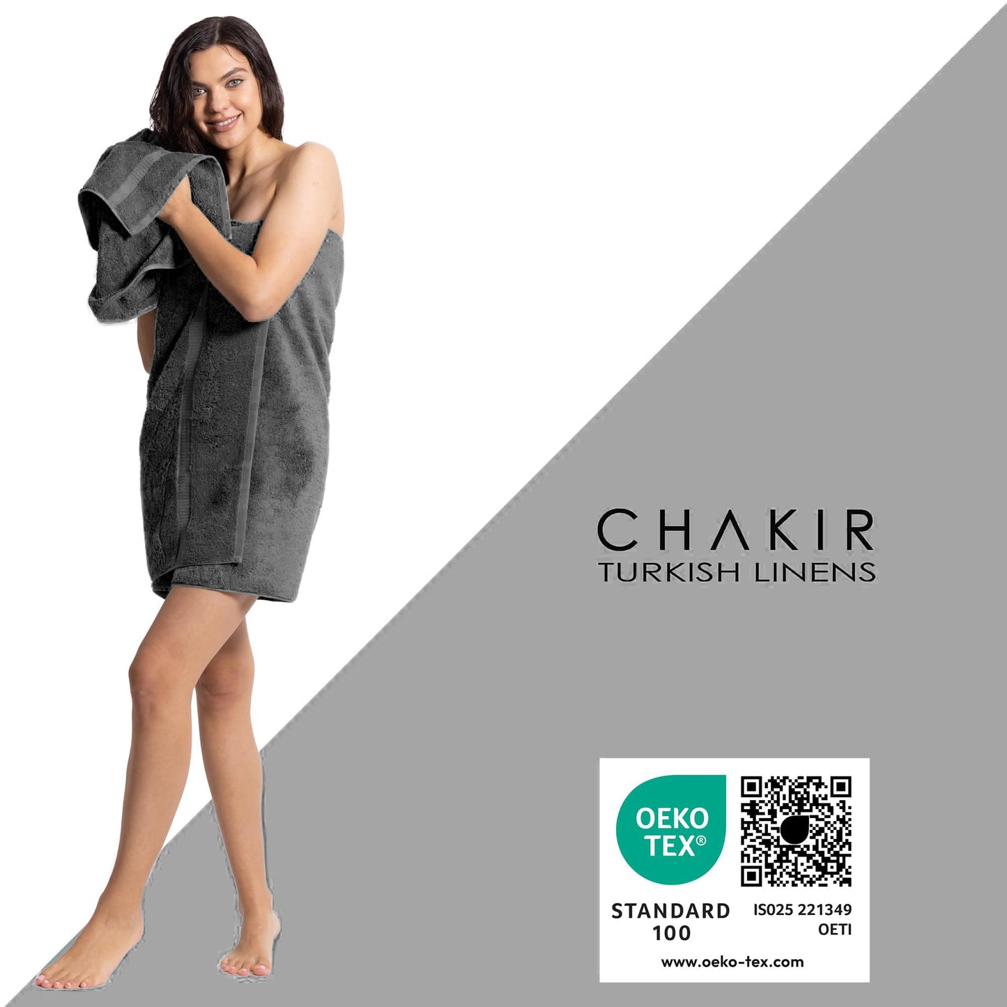 Chakir Turkish Linens Premium Turkish Towels Hotel & Spa Quality 100% Cotton Soft and Absorbent 4 Piece Bath Towel Dark Grey