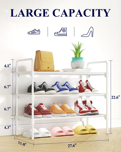 Kitsure Space-Saving Shoe Rack for Closet, 70.0 cm Wide - 3 Tiers, White