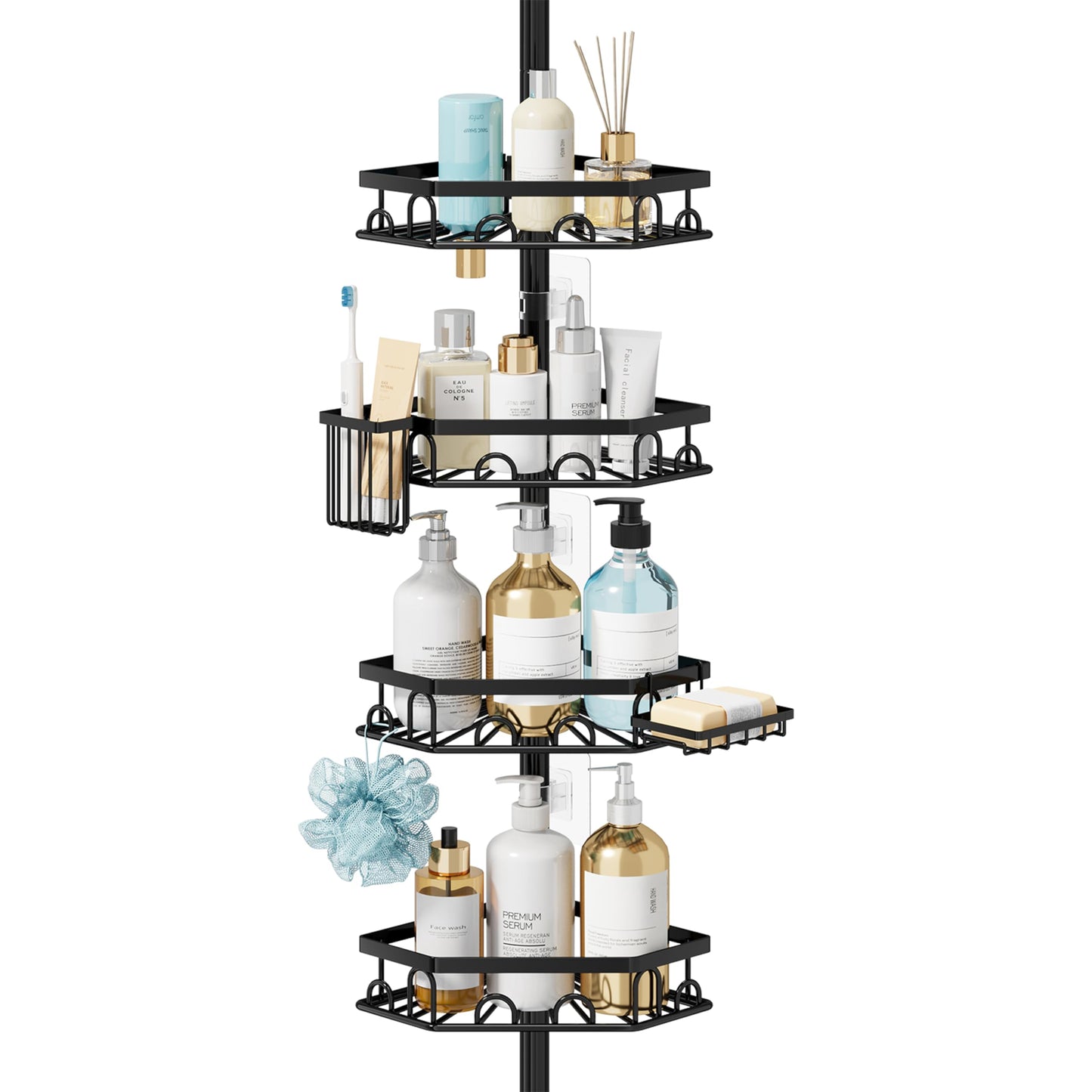 HapiRm Telescopic Shower Caddy Corner - 4 Tier Bathroom Corner Shelves