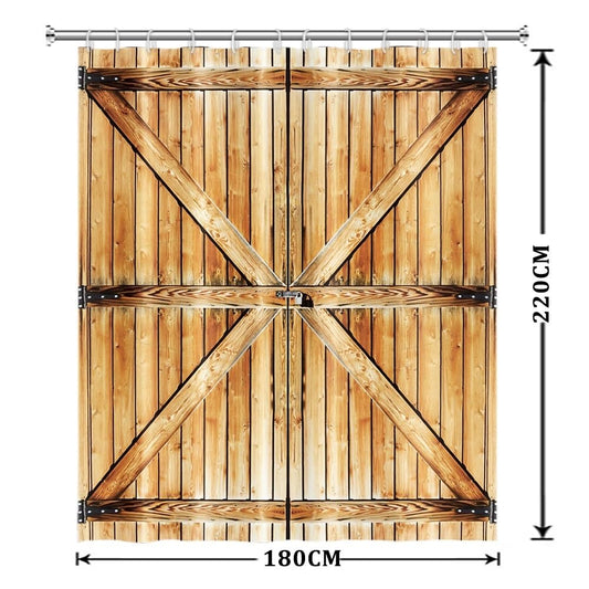 Xiaoterna Rustic Shower Curtain Retro Brown Wooden Door Waterproof Bathroom Curtain Western Country Harvest Farm Barn Machine Washable Mildew