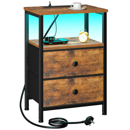 LOAKEKEL Bedside Table, Side Table with Charging Station, Bed Side Table