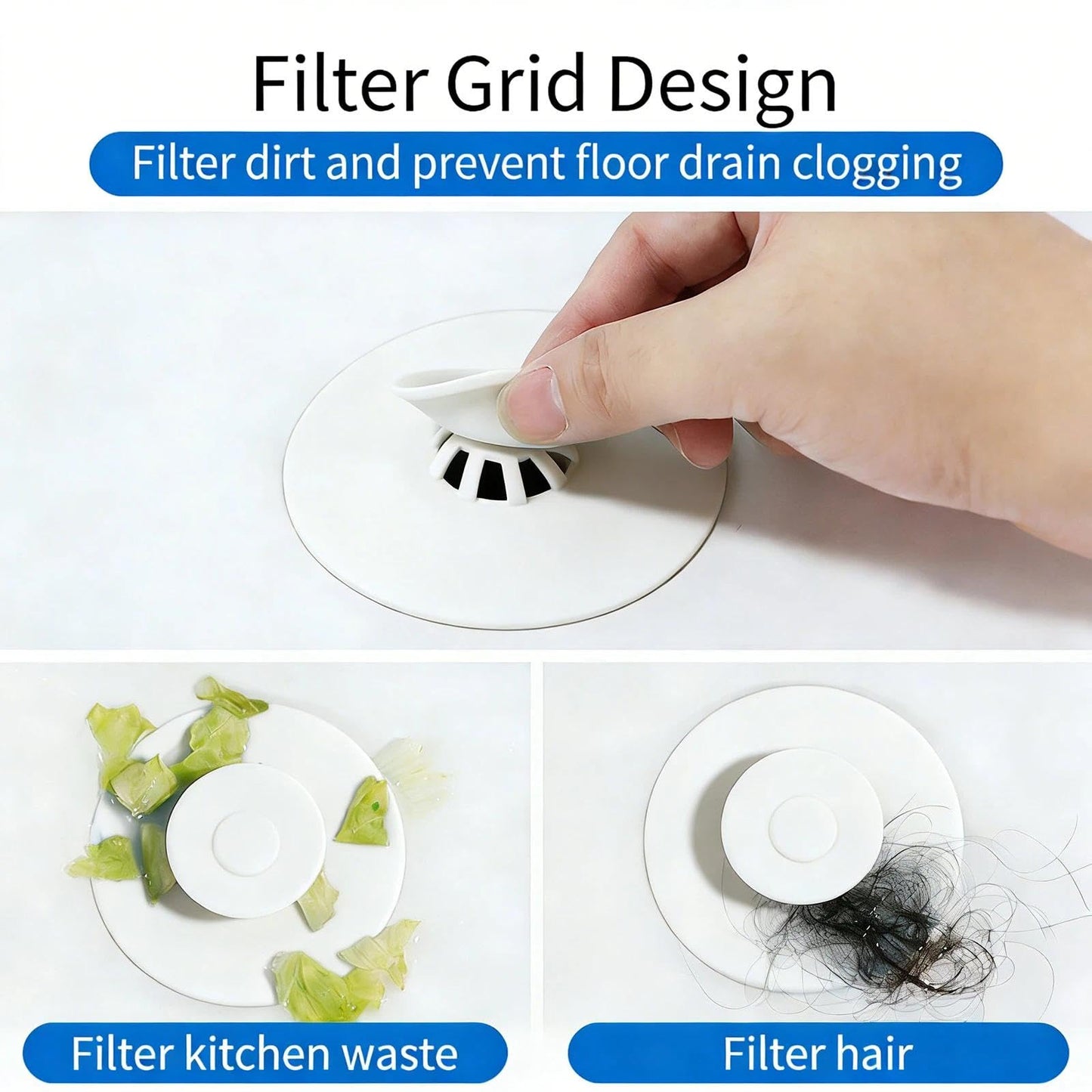 Universal Silicone Drain Plug - Washbasin Plug and Bathtub Plug with Press and Hair Strainer Function - Practical Drain Strainer for Washbasins
