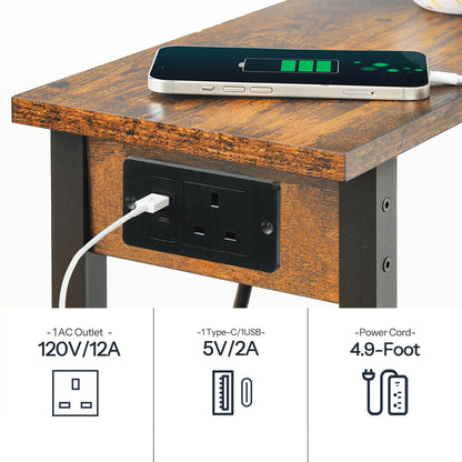 HOOBRO Small Side Table, 2-Tier Slim End Table with Charging Station, Narrow Bedside Table with Open Storage, for Small Spaces, Living Room, Bedroom
