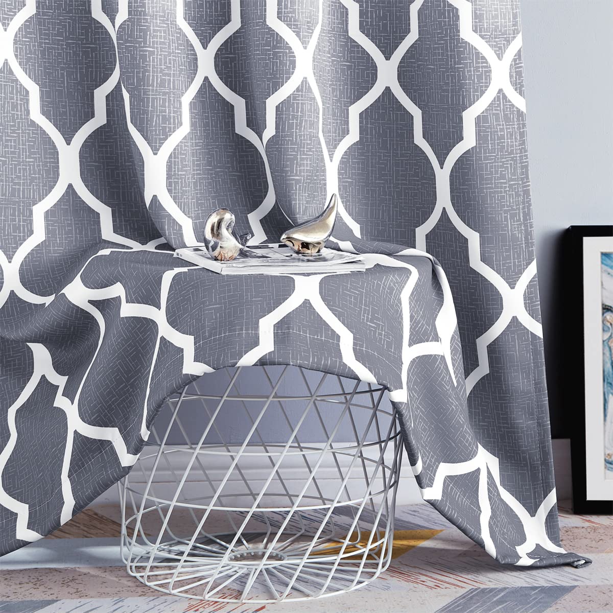 Beauoop Blackout Curtains for Living Room Grey Ombre Curtains 90 Inch Drop Geometric Print Eyelet Curtain for Bedroom Room Darkening Thermal Insulated