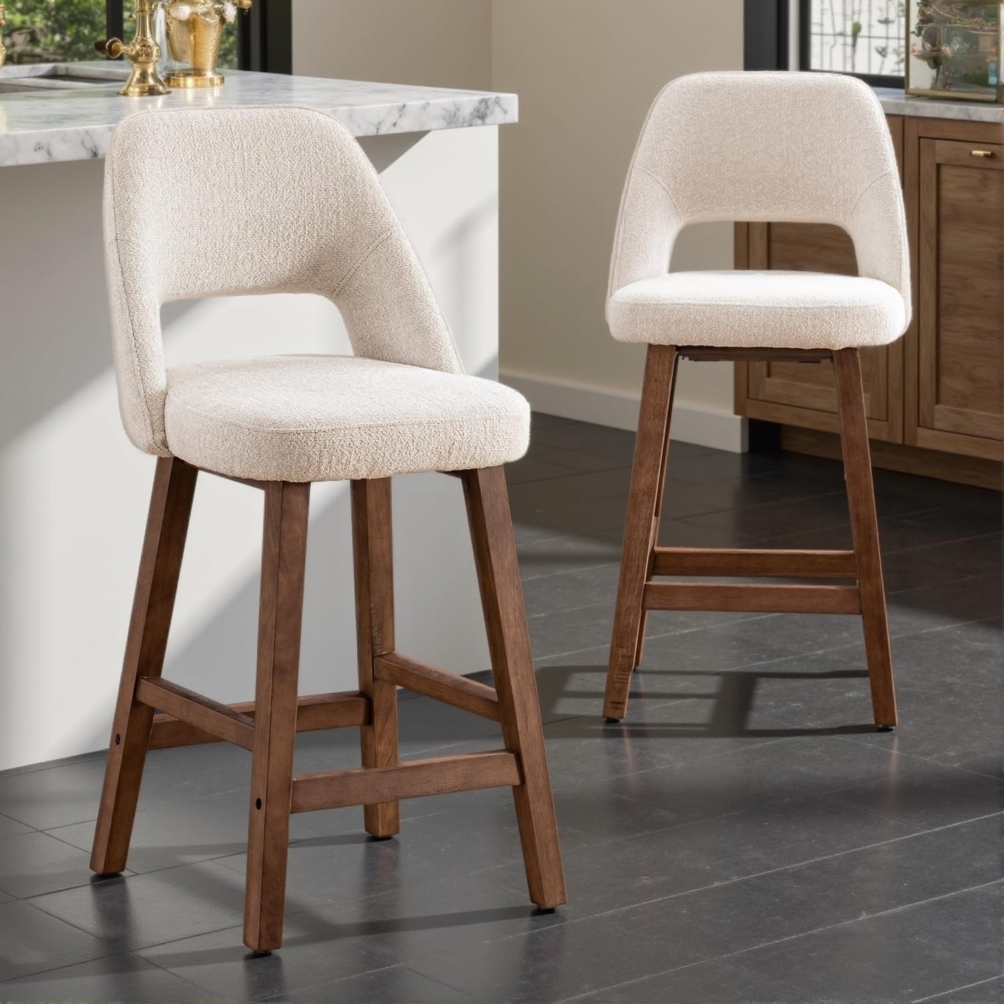 Kidol&Shellder Bar Stools Set of 2, 67cm Counter Height Bar Chairs, White