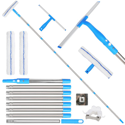 Window Cleaning Equipment with 3m Extension Pole, Squeegee Scrubber Tool