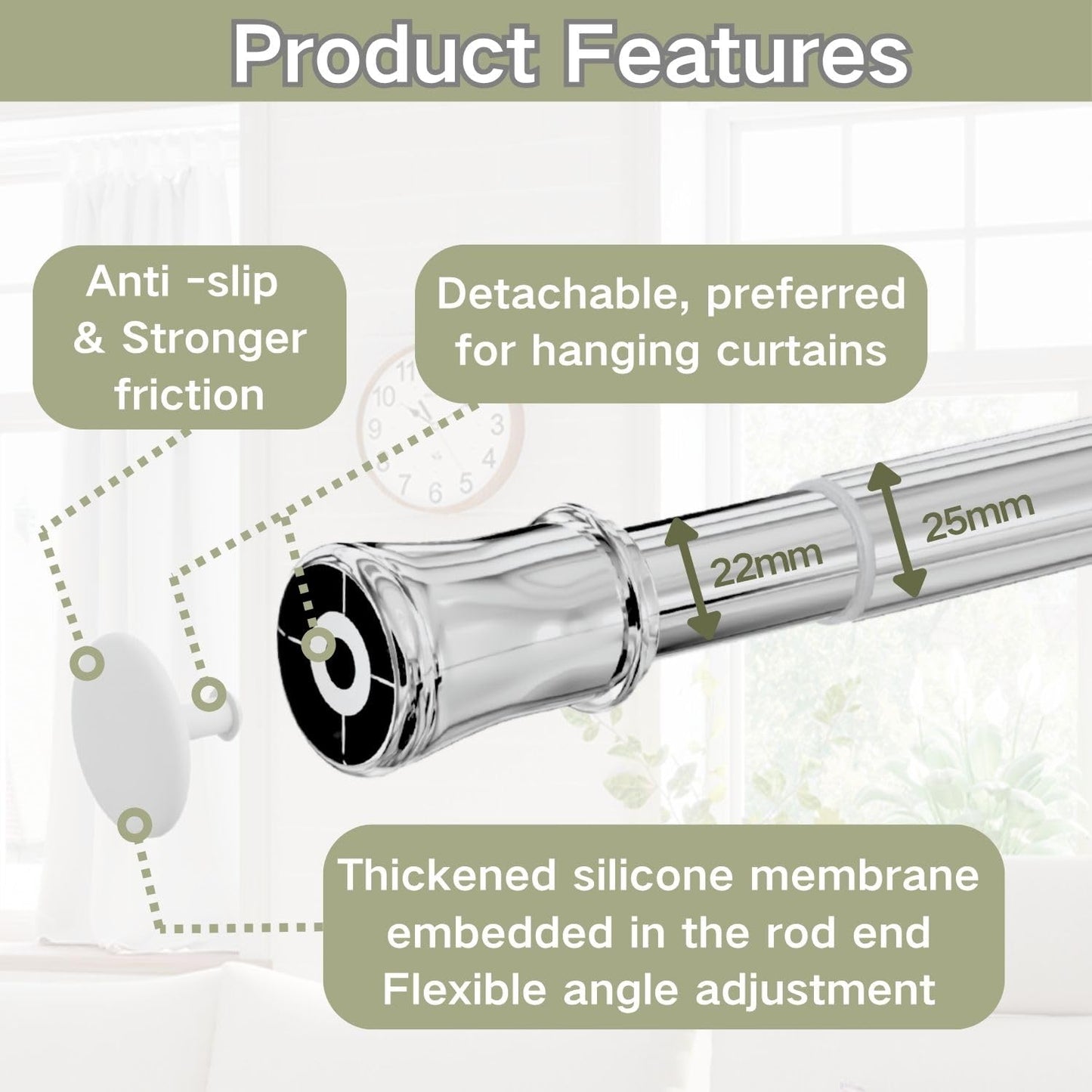 Extendable Telescopic Curtain Rod Extendable Window Tension Rod No Drilling Shower Curtain Pole,Tension Rod for Kitchen