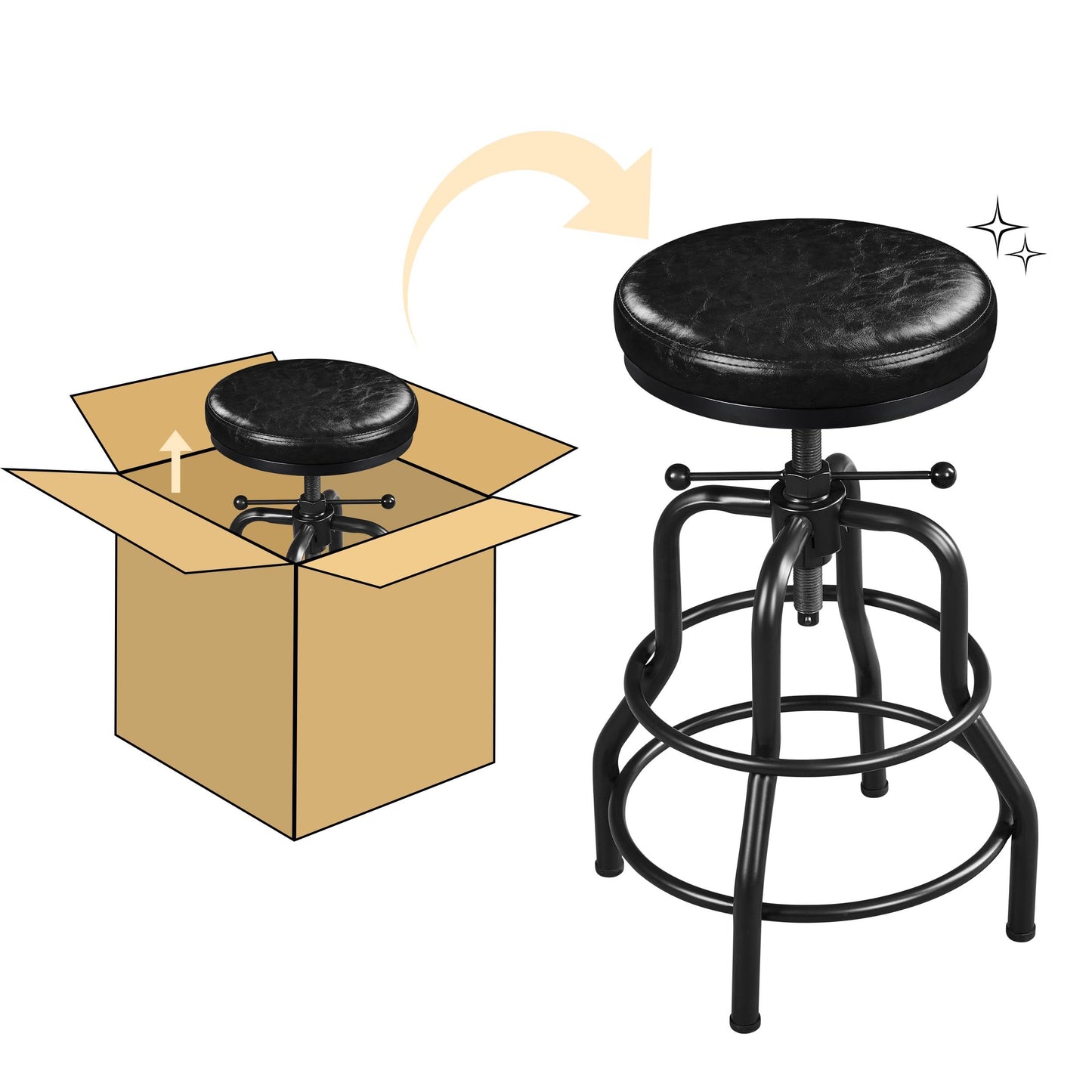 Yaheetech Rustic Round Adjustable Industrial Bar Stools, 1PCS Black