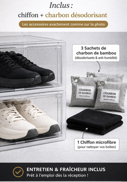 EVRYNA 2 Pack Premium Clear Shoe Boxes - Stackable - Anti-UV, Magnetic Front Door - Reinforced Plastic, Designer Storage for Sneakers