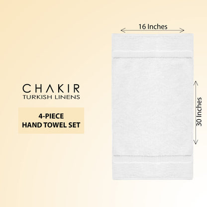 Chakir Turkish Linens 100% Cotton Premium Turkish Towels for Bathroom | 16'' x 30'' (4-Piece Hand Towel, White)