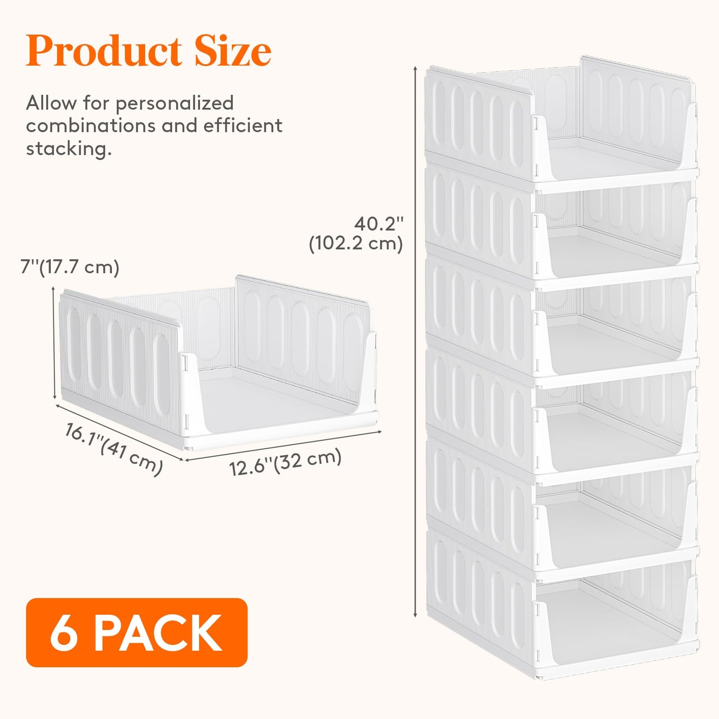Lifewit 6 Pack Wardrobe Storage Organiser Stackable for Clothes 41 cm Depth
