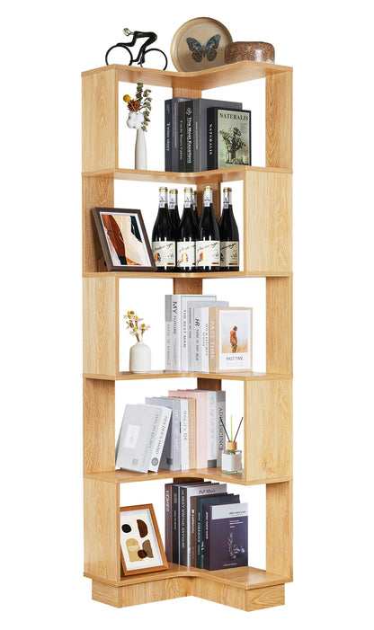uyoyous 5 Tiers Book Shelf Corner Bookcase Unit Freestanding Book Organizer Stand Book Storage Cabinet Bookshelf Display Book Rack Credenza for