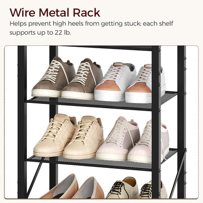 MAHANCRIS 10-Tier Narrow Shoe Rack, Vertical Shoe Storage Organizer, for 12-24 Pairs, Shoe Shelf with Metal Frame, for Hallway, Entryway, Living Room