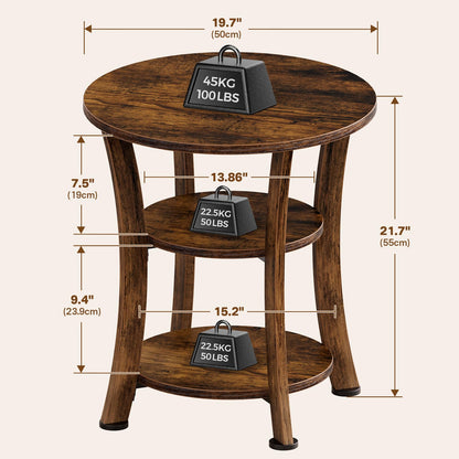 Yuede Round End Table, 3 Tier Side Table with Storage, Farmhouse Wood Side Table, Vintage Sofa Bedside Table Coffee Table for Bedroom Living Room