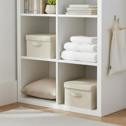 Pomodee Beige Foldable Storage Box with Lids,Set of 2 Large Wardrobe Long Storage Organiser,Collapsible Storage Baskets for
