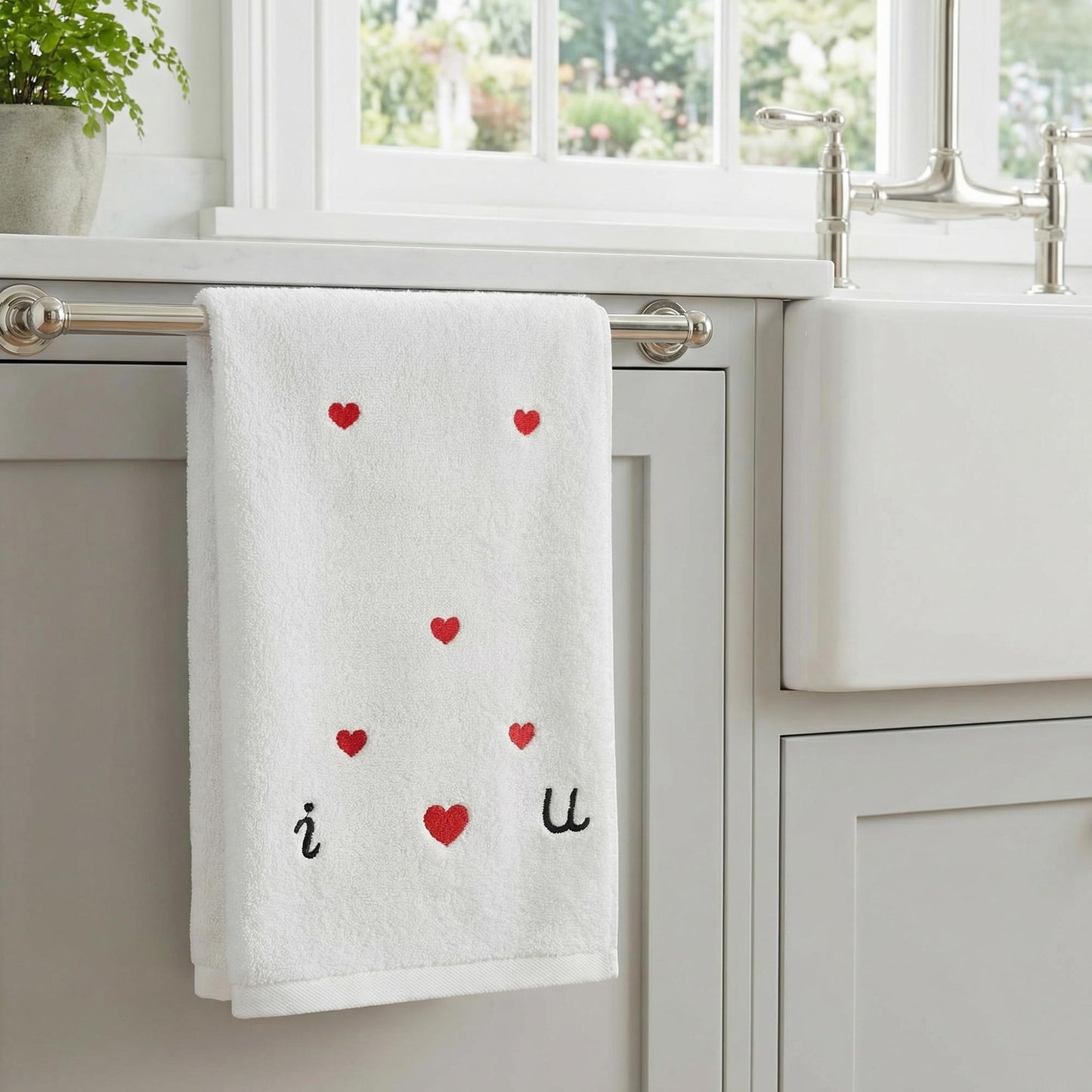HMETOL Valentine's Day Cotton Letter Heart Love Pattern Hand Towels