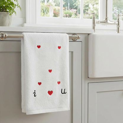 HMETOL Valentine's Day Cotton Letter Heart Love Pattern Hand Towels
