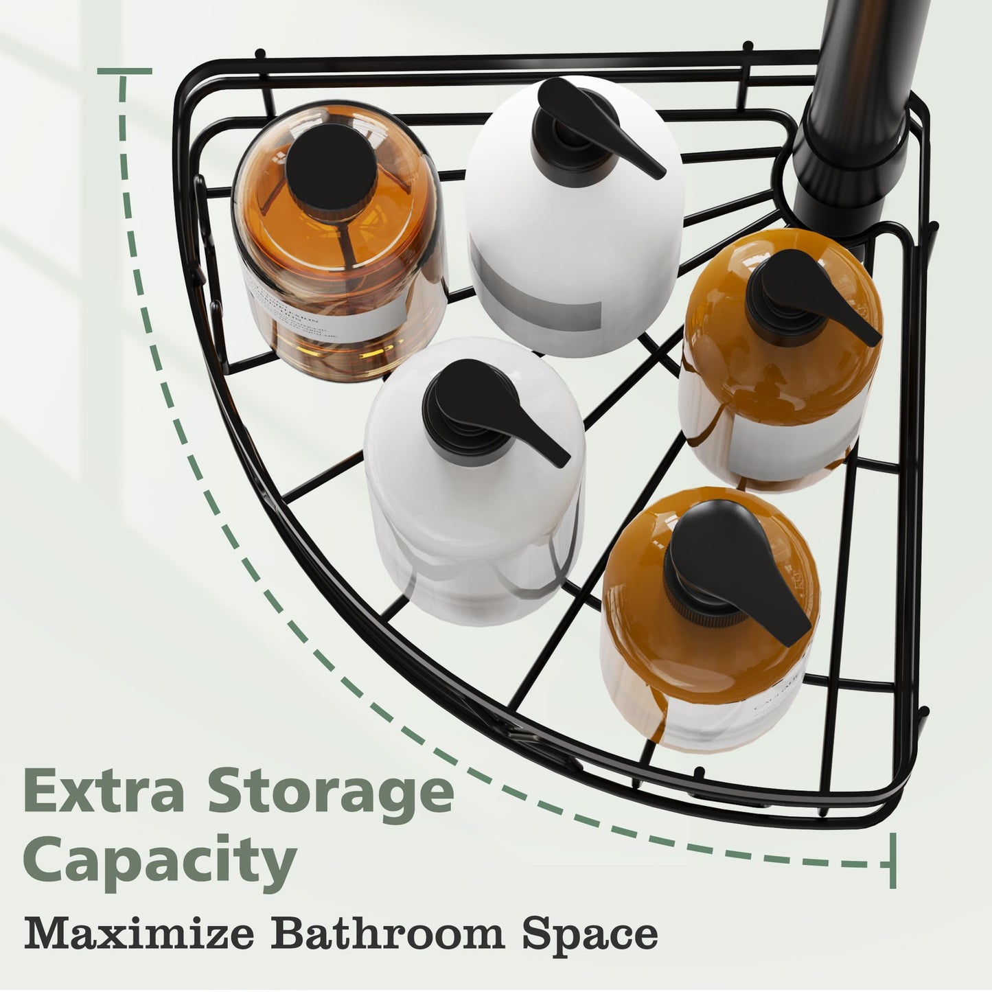 KEGII Telescopic Shower Caddy Corner - Black Shower Shelf with Towel Bar
