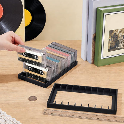 PH PandaHall 2pcs x 10 Slots Cassette Tape Storage Organizer Rack Black Tape Organizer Rack Plastic Audio Cassette Tapes Holder for Home Office