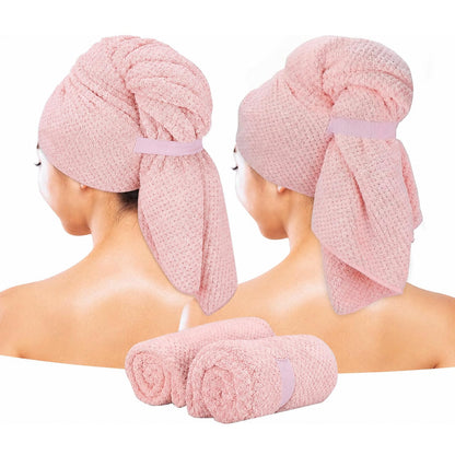 Eyeleaf Microfiber Hair Drying Towels,100 x 60cm,Quick Dry,Super Absorbent, for Long,Thick, Curly Hair 2pcs (Pink)