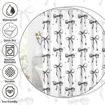GCIREC Shower Curtain, 180x200cm, Gray Cute Aesthetic Bowknot Bows Waterproof Fabric Machine Washable Bathroom Curtain with Hooks