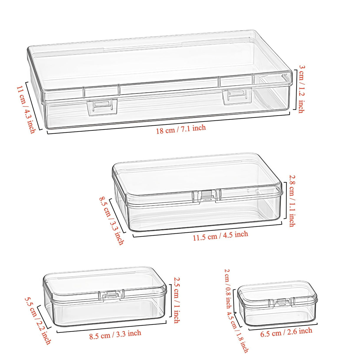 Goodma 36 Pieces Mixed Sizes Rectangular Plastic Organizer Box, Transparent