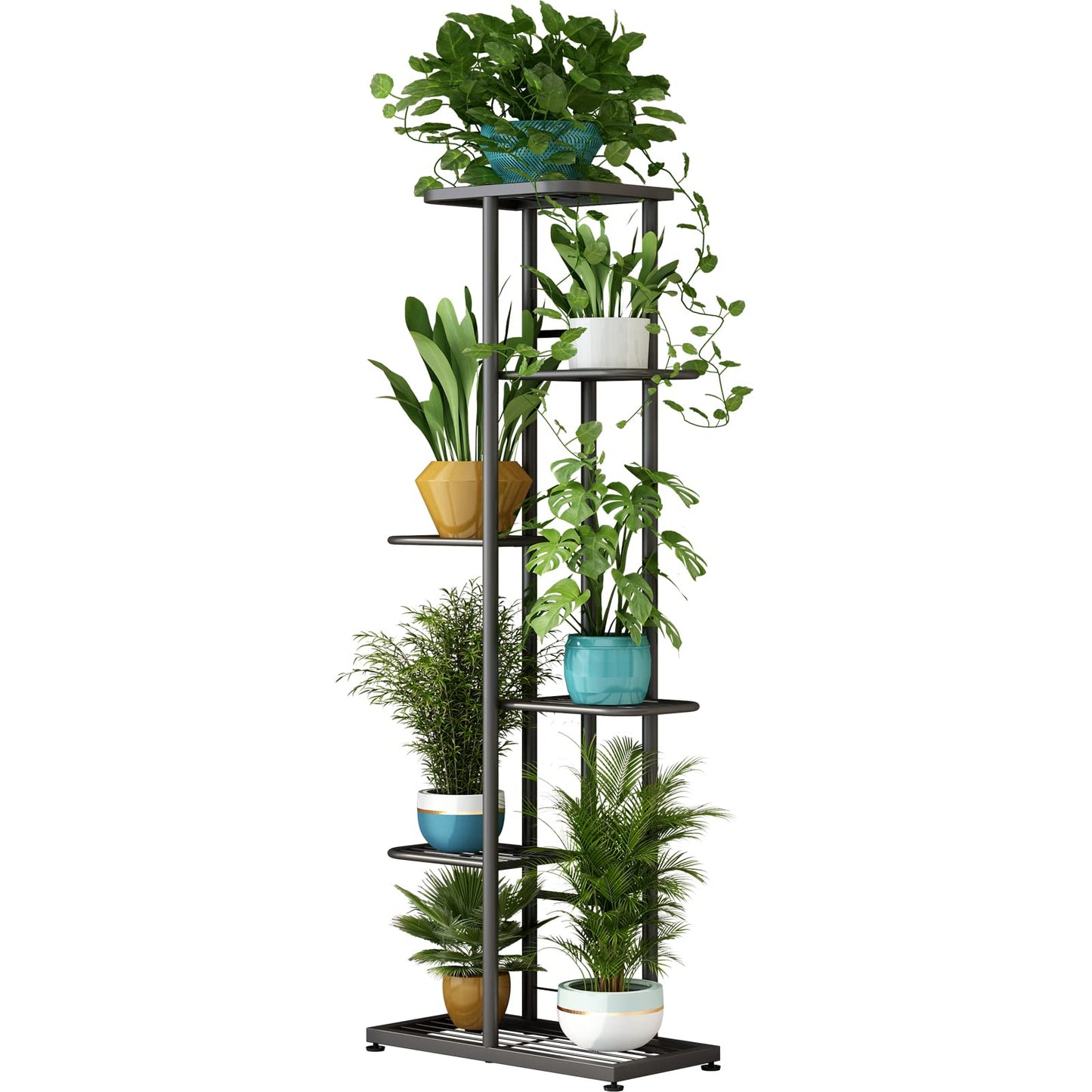 LINZINAR Metal 6 Tier 7 Potted Plant Stand Indoor Outdoor, Dark Grey