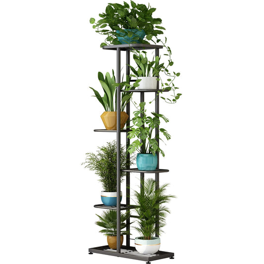 LINZINAR Metal 6 Tier 7 Potted Plant Stand Indoor Outdoor, Dark Grey