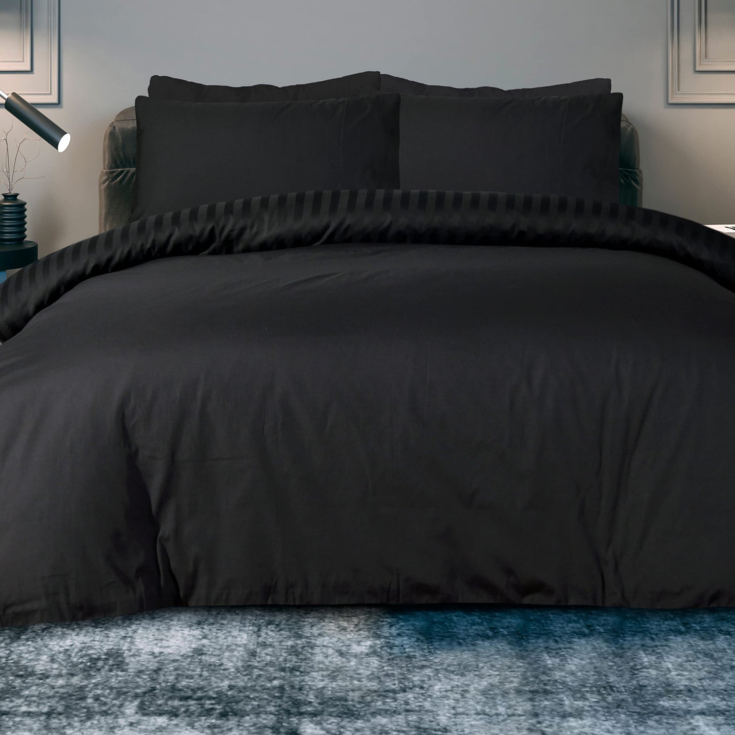Sleepdown Duvet Cover Set, Black, Double