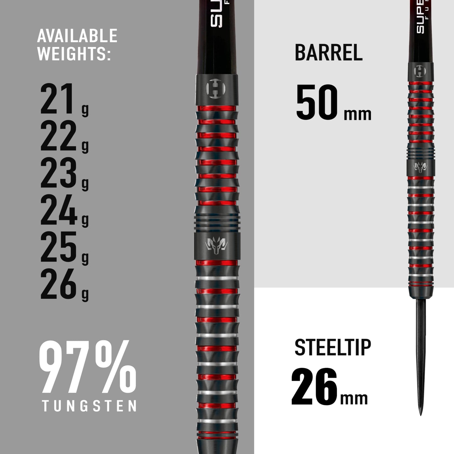Harrows Wolfram Infinity Steel Tip Tungsten Darts Set 21g, 22g, 23g & 24g - Includes Supergrip Fusion Shafts & Prime Wolfram Infinity Flights (22g)