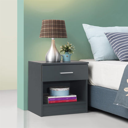 Timber Art Design UK Rio Costa Bedside Cabinet Home Office Bedroom Furniture Aesthetic Nightstand Table 1 Drawer with Metal Handle, Dark Grey
