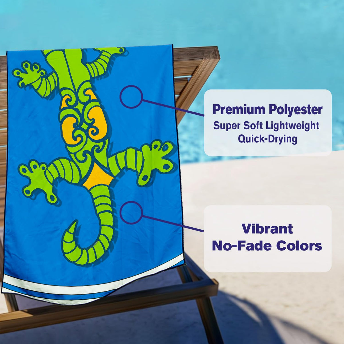 Violetpos Blue Gecko Beach Towel, Extra Large 180x90 cm 250GSM Microfibre, Sand Free Quick Dry