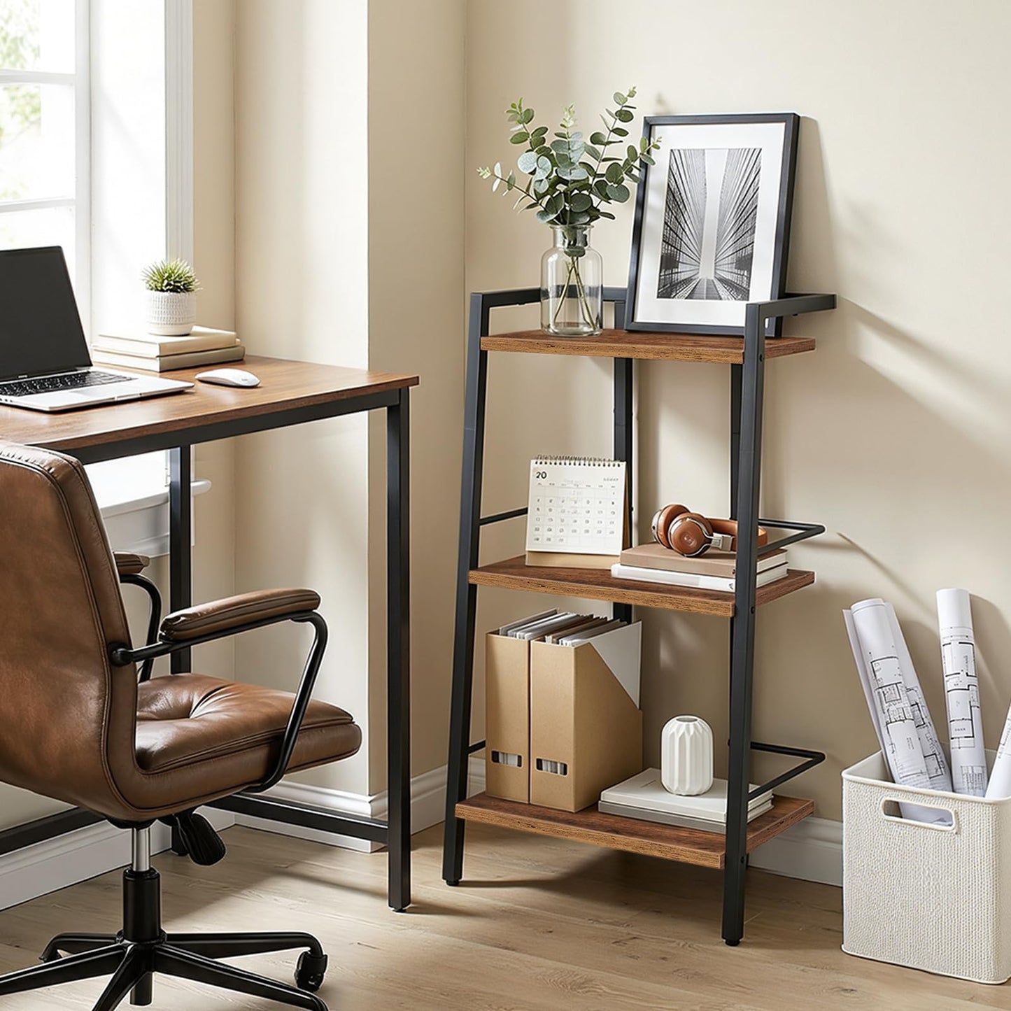MAHANCRIS Ladder Shelf, Book Shelf, Ladder Shelving Unit, Narrow Bookcase