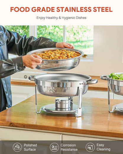 Wilprep Chafing Dish Buffet Set, 2 Pack 5L Stainless Steel Round Chafing Dishs Set,Food Warmer Kit with Lids and Food Pans for Restaurant Catering