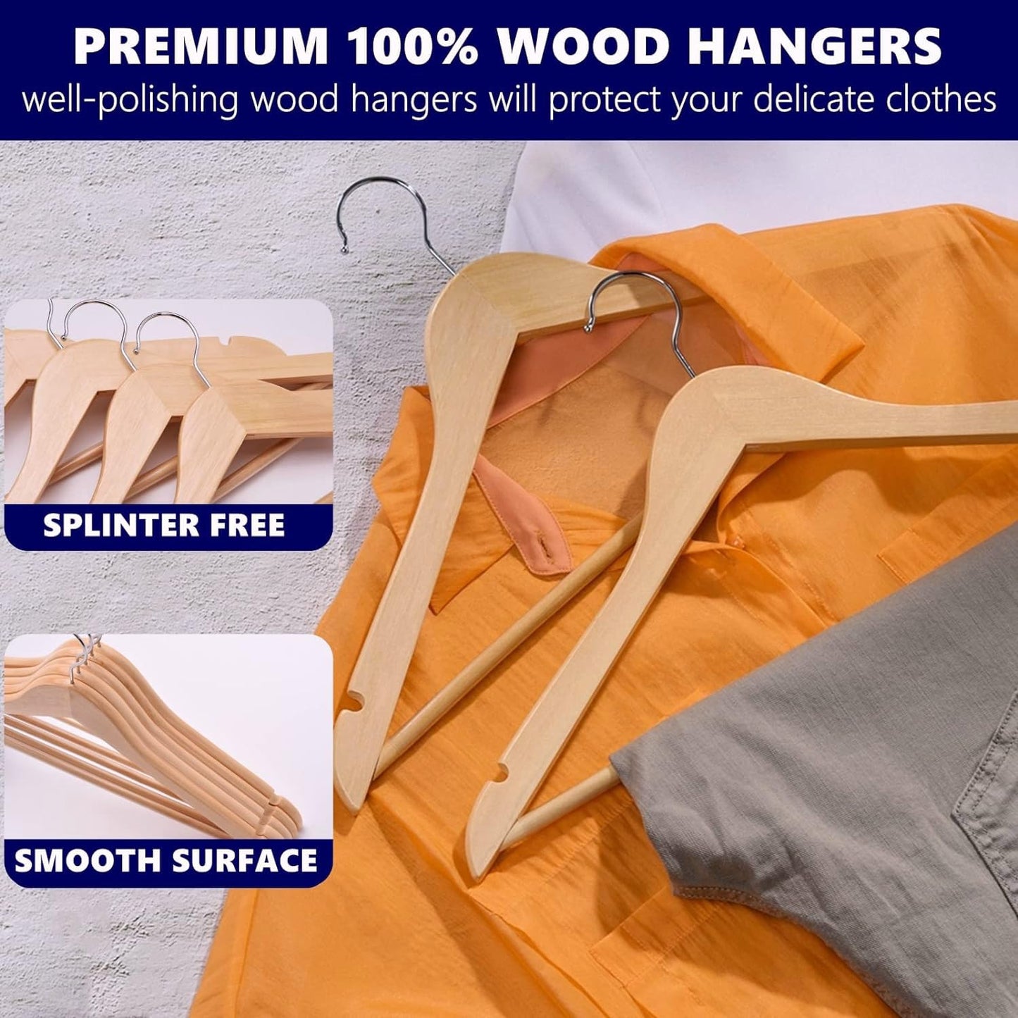 Amber Home 10pcs Wooden Coat Hangers, Wood Suit Hangers, Natural