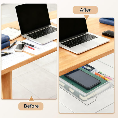 Hi-ERA 10.91"x 8.23" Under Desk Drawer Storage Organizer, Durable PC Material Self-Adhesive with Slide Out Rail