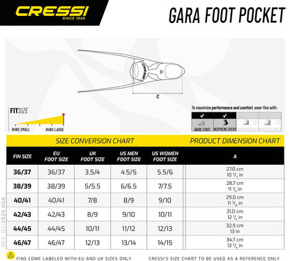CRESSI Gara Turbo Flex Fins Black 46/47 - Unisex Lightweight Reactive High Performance Fins Gara System with Interchangeable Blades for Diving, Apnea,