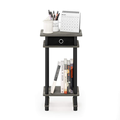 Furinno Turn-N-Tube Tall End Table, Side Table with Bin, French Oak Grey/Black