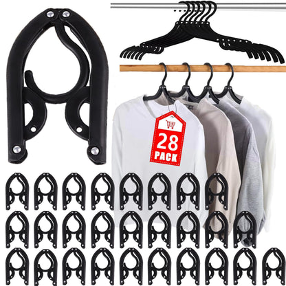 Kiswleon 28PCS Black Travel Hangers Foldable Lightweight,Travel Coat Hangers,Plastic Travel Hanger Foldable,Folding Coat Hanger for