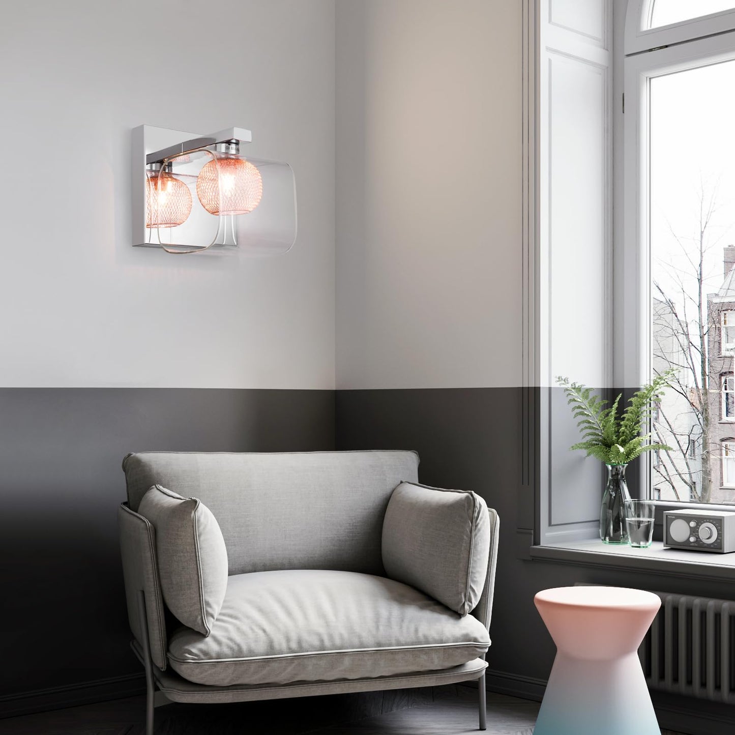 HARPER LIVING Modern Wall Lights, G9 Wall Light Inner Mesh in Copper, Wall Sconce Lamp for Living Room, Bedroom, Kitchen, Hallway