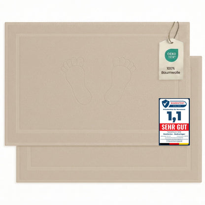Komfortec Bath Mat 2 pcs,%100 Coton & 800 g/m², Washable, Absorbent, Quick Drying, 50 x 80 cm, Beige