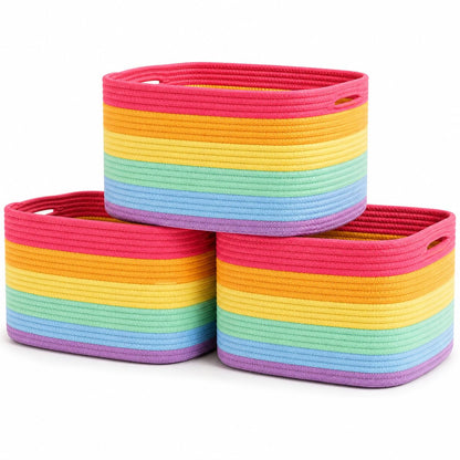 OrganiHaus Pack of 3 Toy Basket for Kids, Cotton Rope Baskets for Towel Storage, Blanket Basket, Woven Storage Basket, Bathroom Storage Baskets
