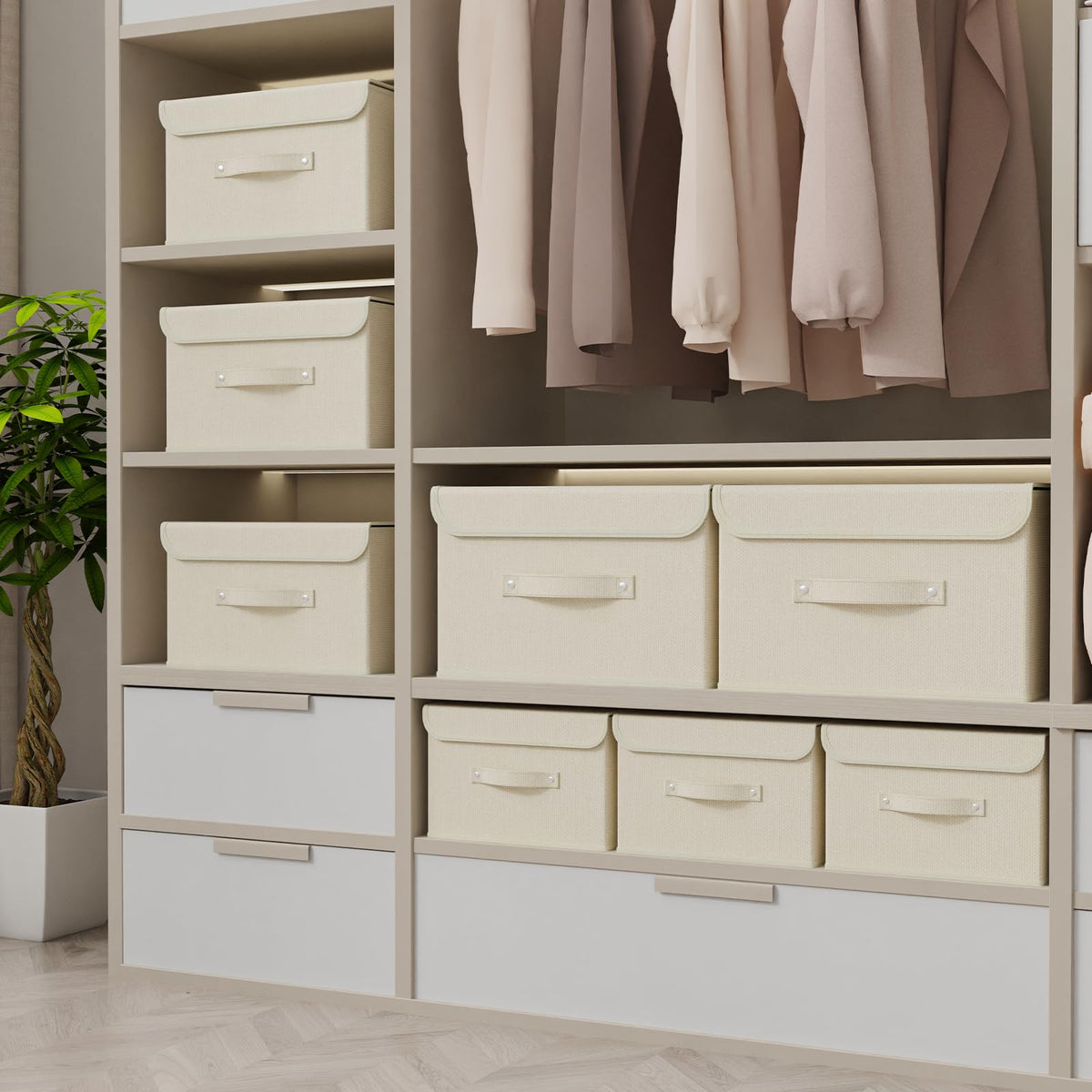 ENUMAIL Cloth Storage Baskets with Handles,Beige 26x20x17cm,3 Pack